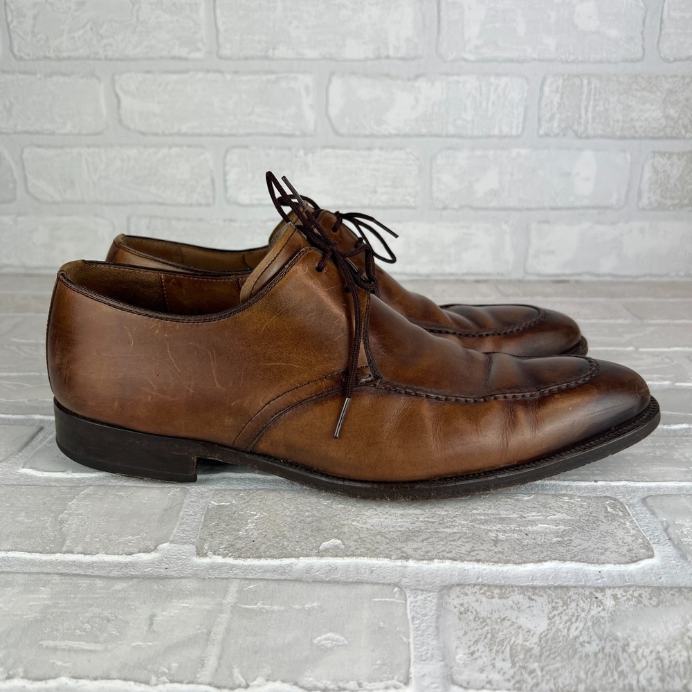 Magnanni Dress Shoes Mens 10.5 Brown Leather Basilio Apron Toe Lace Up Business